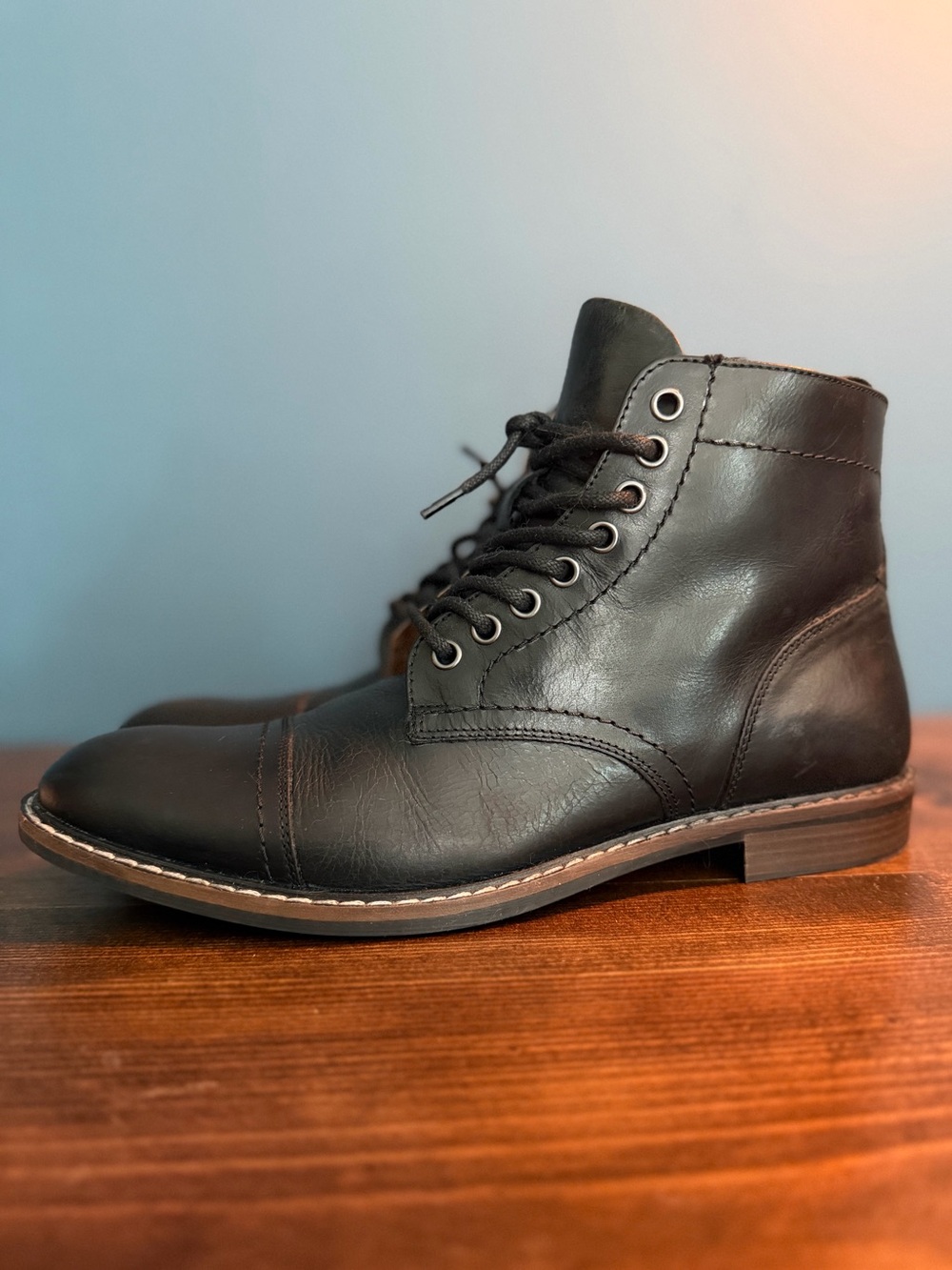 Men's Black Leather Steven Madden Lingard Zip-Up Bootsz